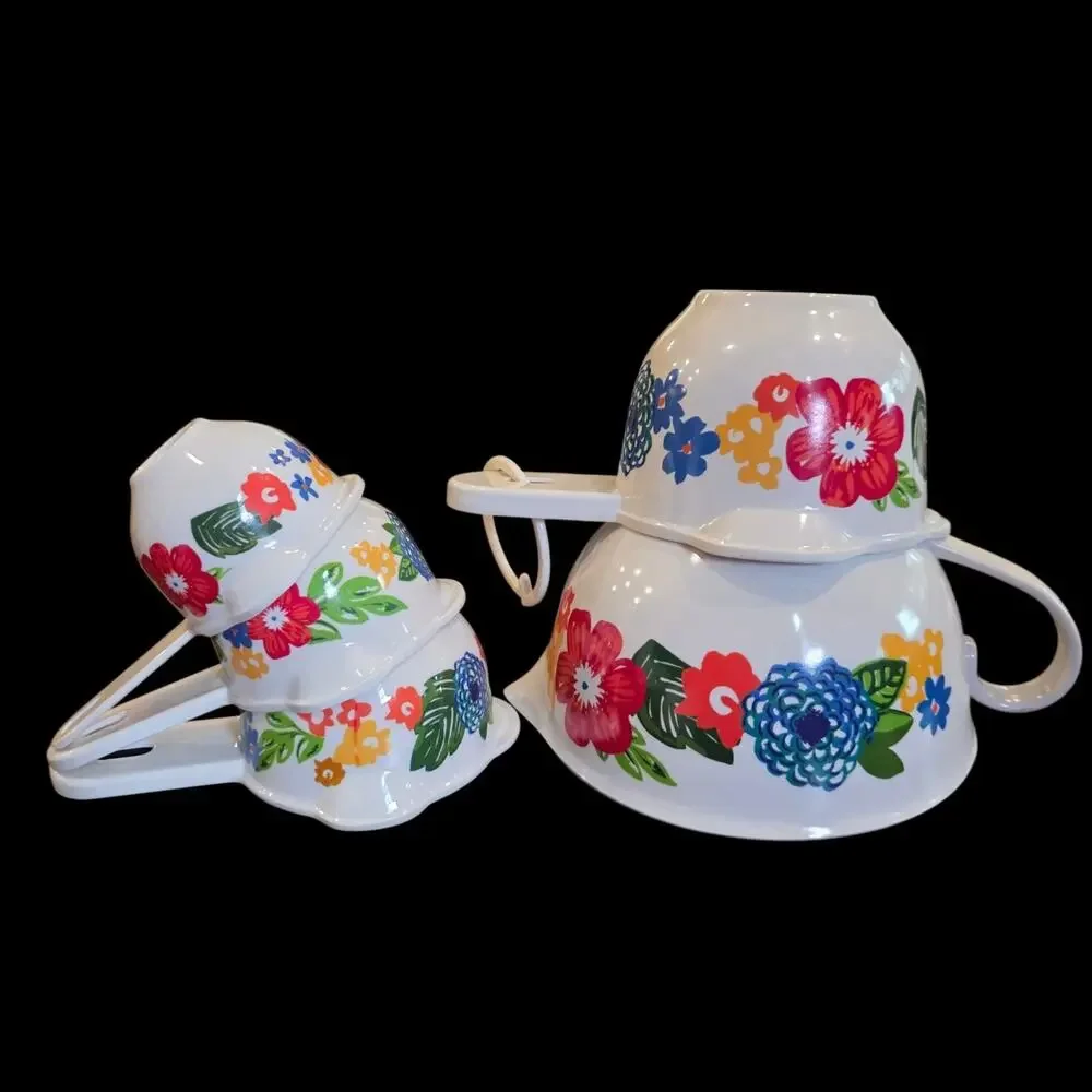 Pioneer Woman Floral Melamine Measuring Cup Set 5 Pc 1 Cup 1/2 1/3 1/4 & 2...